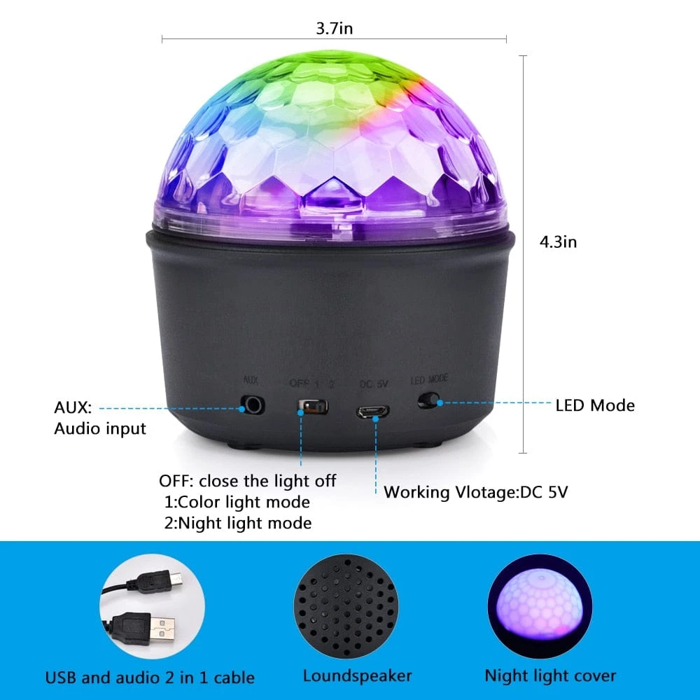 Disco Ball 9 Color Speaker Projector
