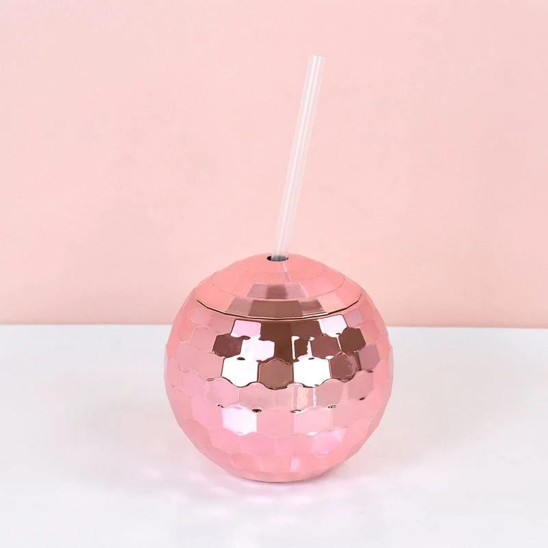 Rose Gold Disco Ball Cup with Straw