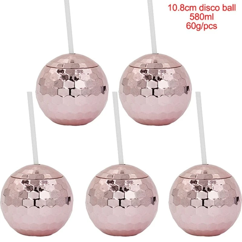 Disco Ball Cups 5Pcs Lot with Straw