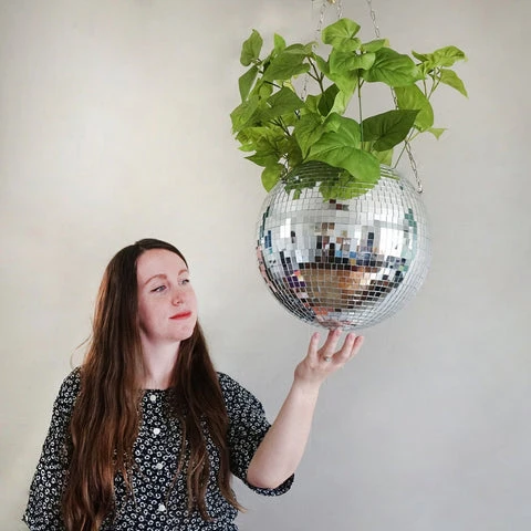Women with Disco Ball Planter