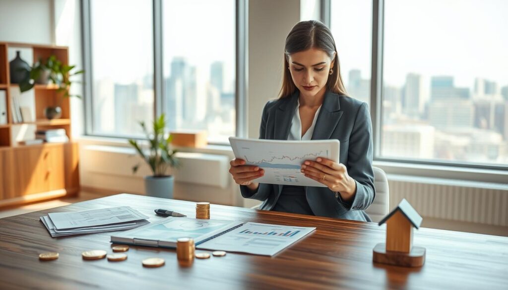 A serene office environment showcasing diverse investment options beyond cryptocurrency. In the foreground, a professional businesswoman in modest, professional attire reviews a financial report on a tablet, displaying graphs and charts. The middle ground features an elegant wooden table adorned with investment materials such as stock market analysis, gold coins, and a miniature real estate model. The background presents large windows with a bright silver skyline, hinting at stability and prosperity. Soft, natural lighting illuminates the scene, creating a warm and inviting atmosphere. The overall mood conveys confidence and safety in alternative investments like stocks, real estate, and precious metals. A serene office environment showcasing diverse investment options beyond cryptocurrency. In the foreground, a professional businesswoman in modest, professional attire reviews a financial report on a tablet, displaying graphs and charts. The middle ground features an elegant wooden table adorned with investment materials such as stock market analysis, gold coins, and a miniature real estate model. The background presents large windows with a bright silver skyline, hinting at stability and prosperity. Soft, natural lighting illuminates the scene, creating a warm and inviting atmosphere. The overall mood conveys confidence and safety in alternative investments like stocks, real estate, and precious metals.